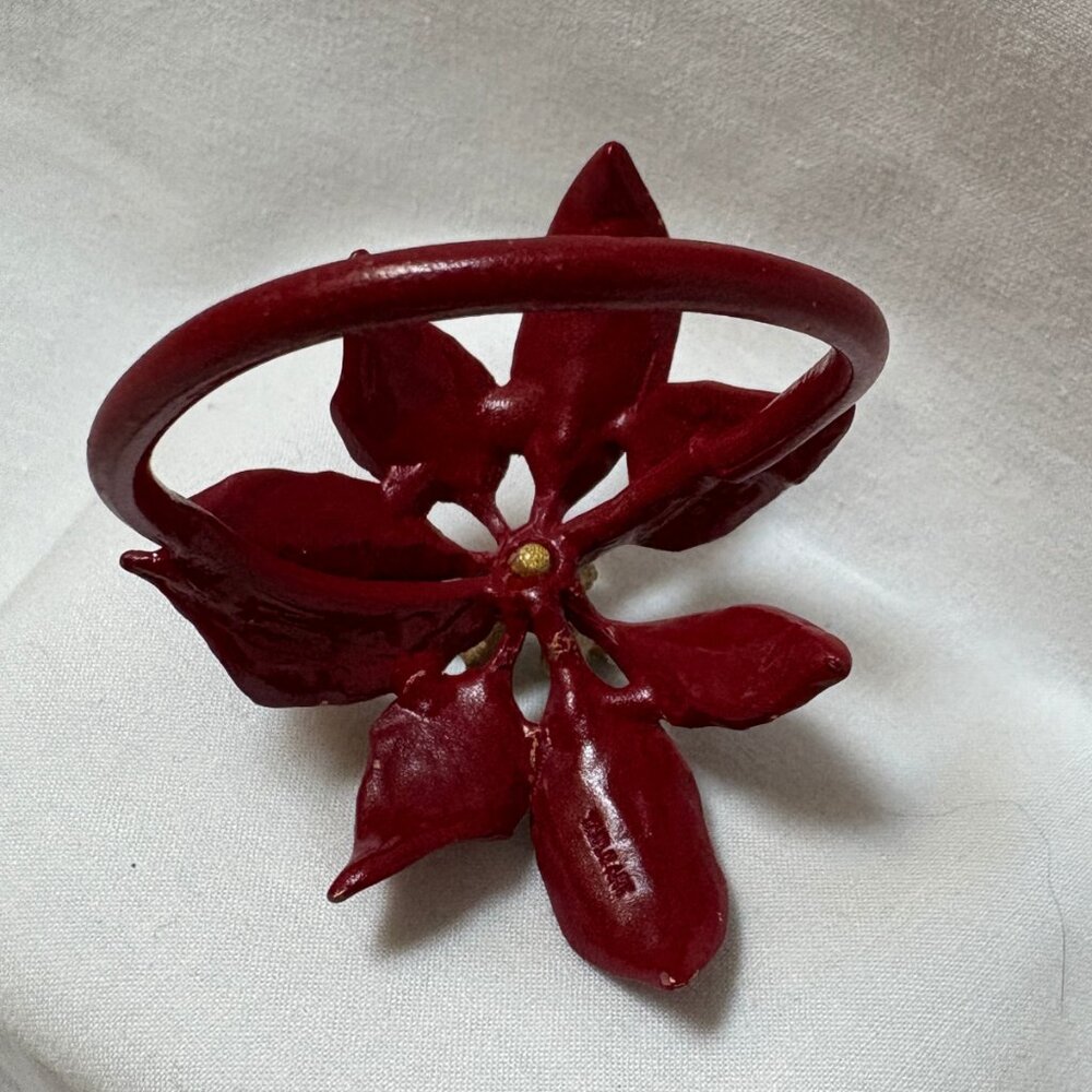 Michael Michaud Table Art Poinsettia Napkin Rings Set of 4 Pewter Holiday Decor - Picture 3 of 6